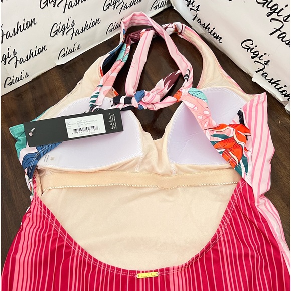 Nicole Miller Blush Floral One Piece Swimsuit Pink Size 10 NWT - Picture 8 of 10